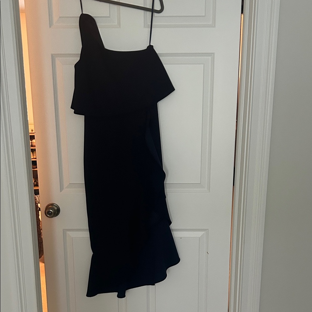 Aqua Black One-Shoulder Ruffle Dress